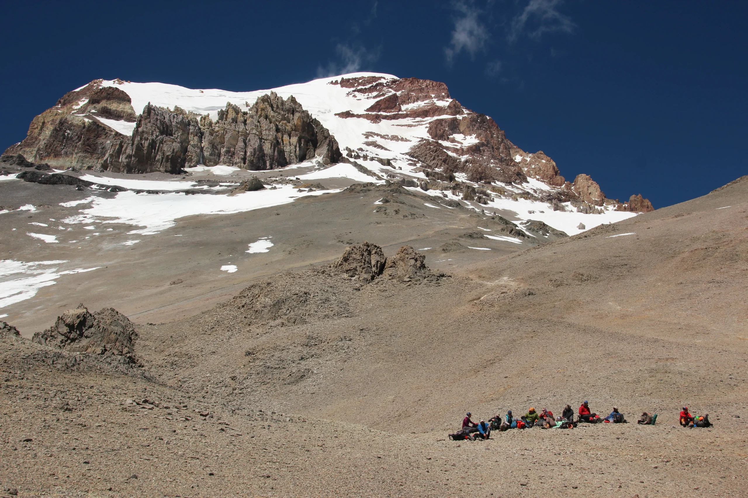 Aconcagua view with tents at camp