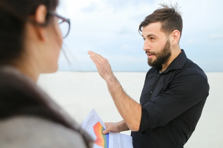 Team member giving feedback to another team member